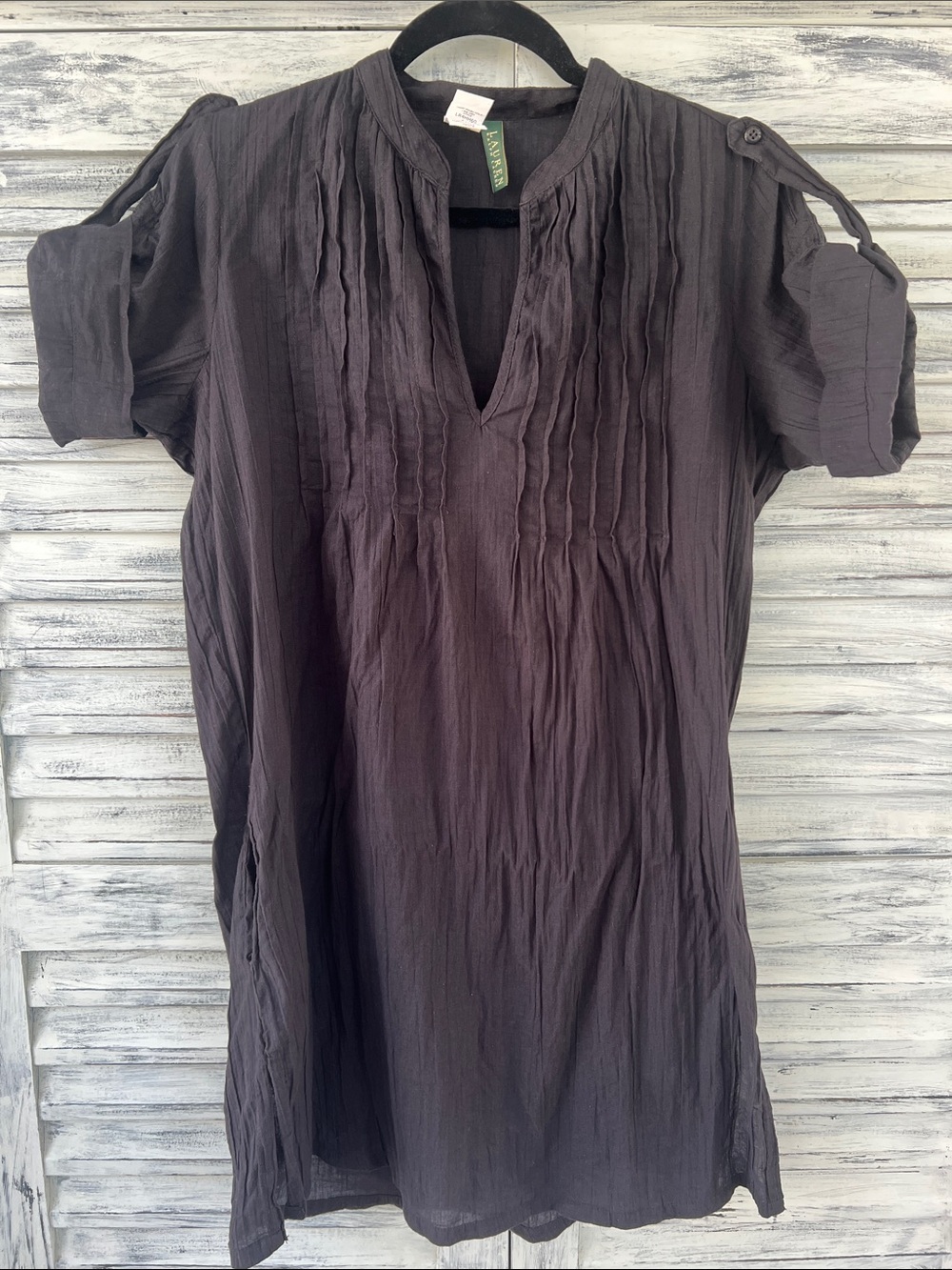 Lauren Ralph Lauren Black Crinkle Pintuck Tunic